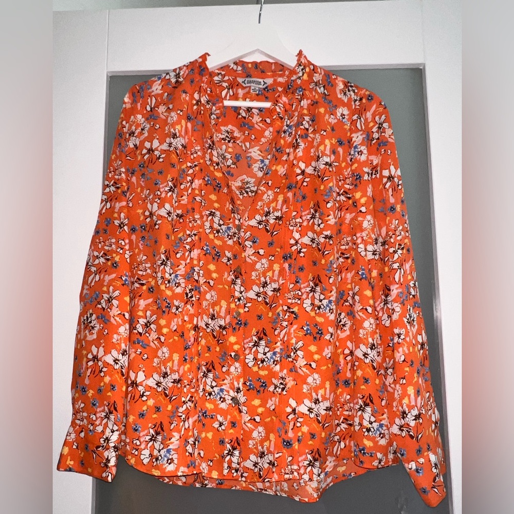 Nanette Lepore Orange Ruffled Notched Collar Blouse